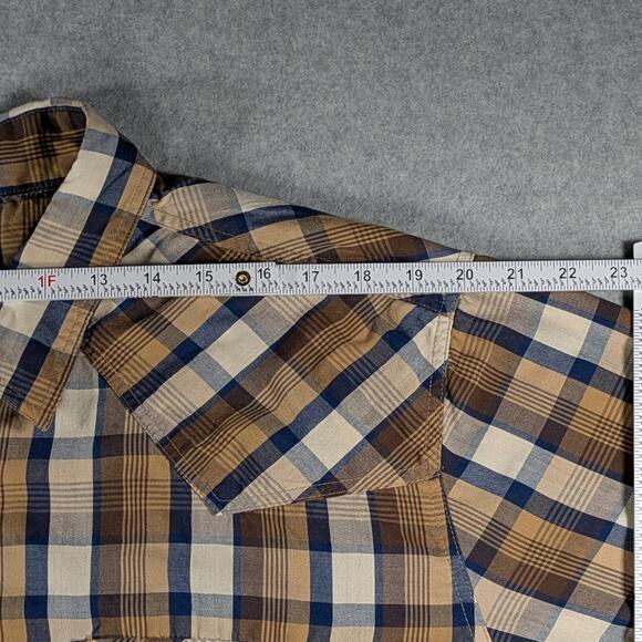 High Noon Mens XL Brown Plaid Pearl Snap Short Sleeves Pockets Rodeo Western - Picture 10 of 12